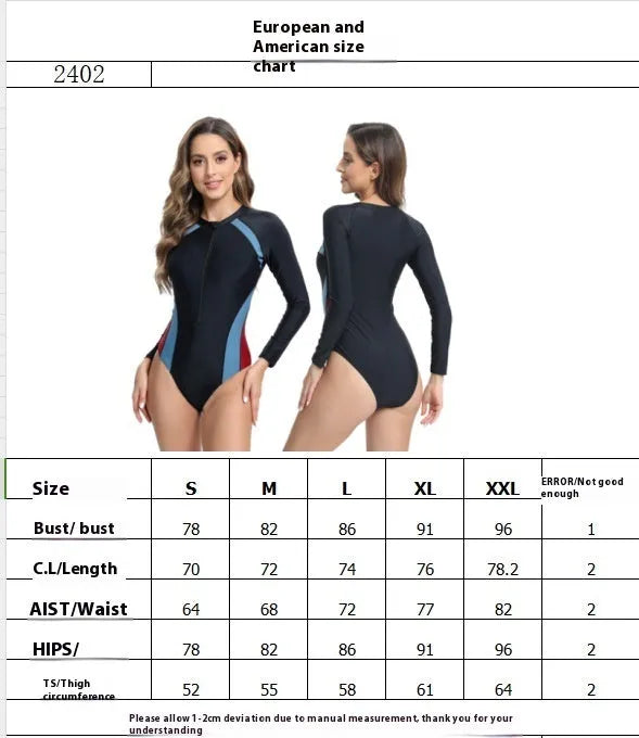 Racing training zipper tight one-piece long sleeves swimsuit in blue red and gray yellow colours