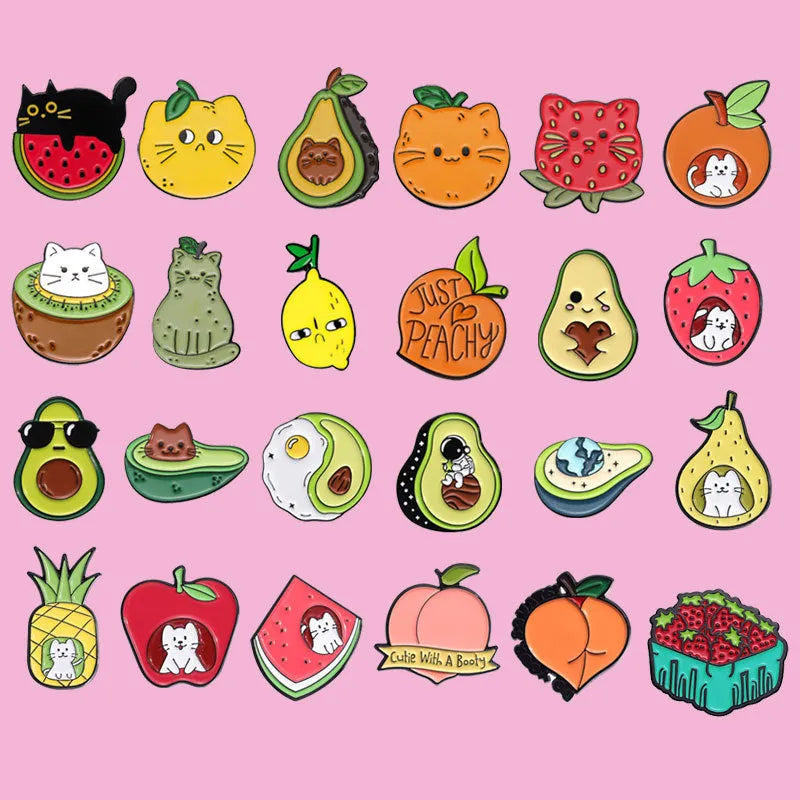 Zinc alloy metal brooch with colourful cartoon fruit letter designs