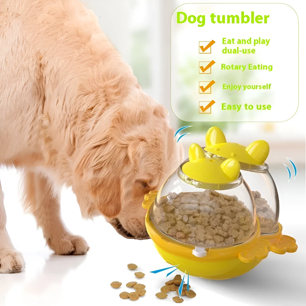 Pet Supplies Tumbler Dog Leakage Food Feeder Toy in yellow TPR material for slow feeding
