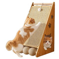Vertical wall-sticking cat scratch board with density plate and sisal hemp rope, featuring a cat teasing ball, in simple style