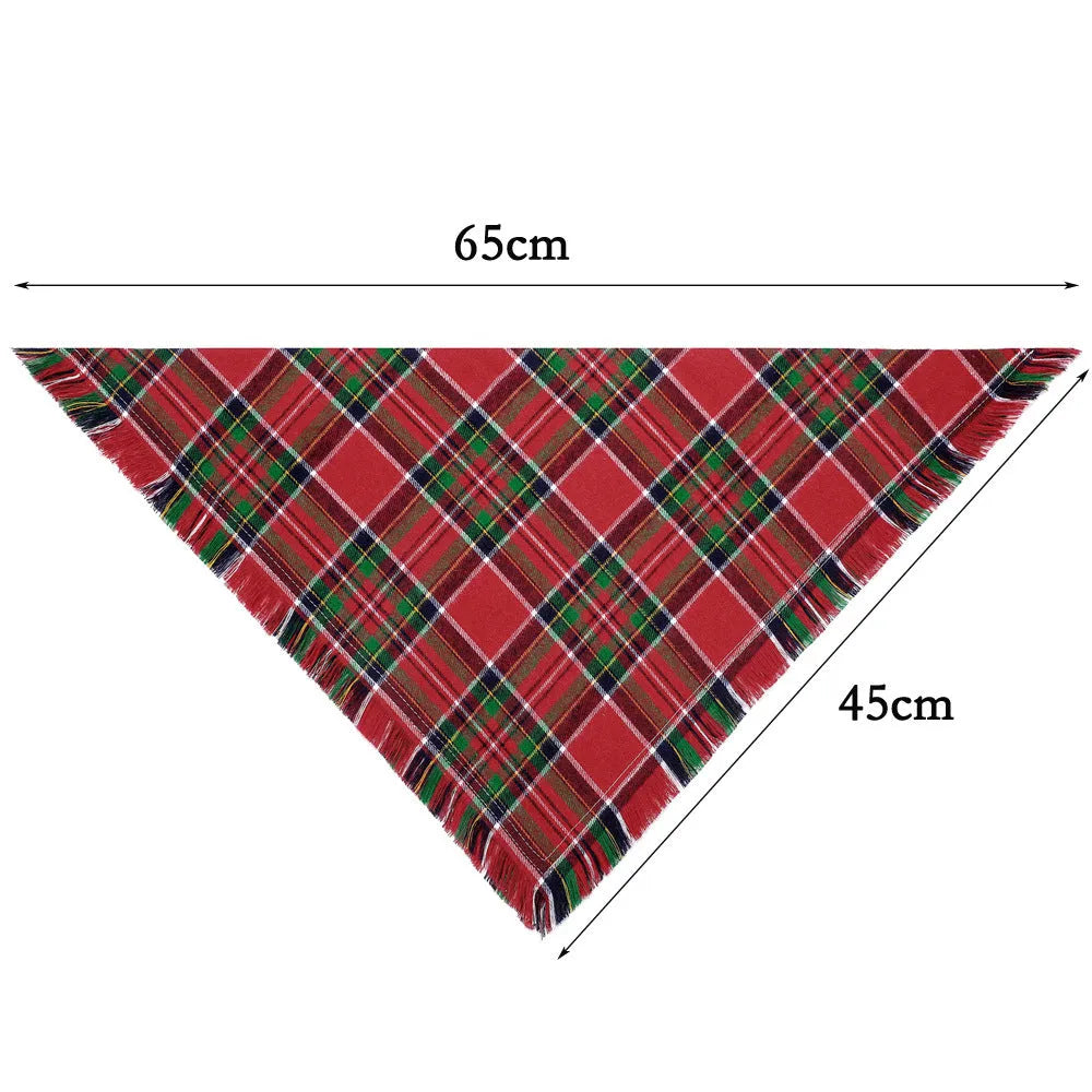 Vivifying fall dog bandana with plaid pattern, tassel edges, and double-layer cotton in autumn colours