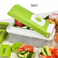 12-piece green hand operated vegetable chopper set with multiple graters and blades on a white background