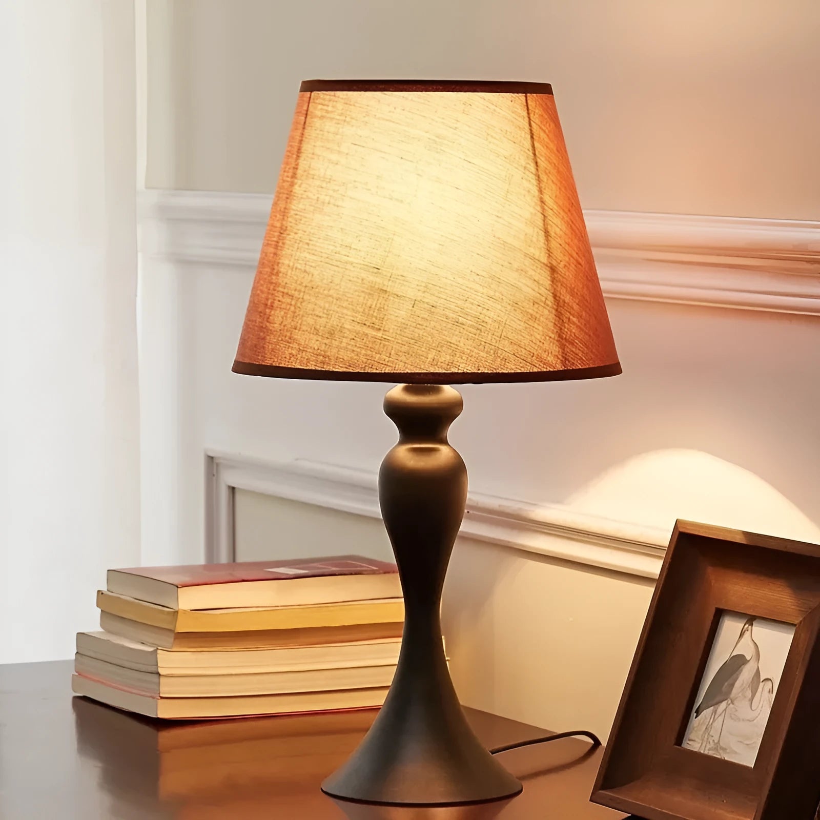 American retro style alloy bedside table lamp with dimmable LED light.