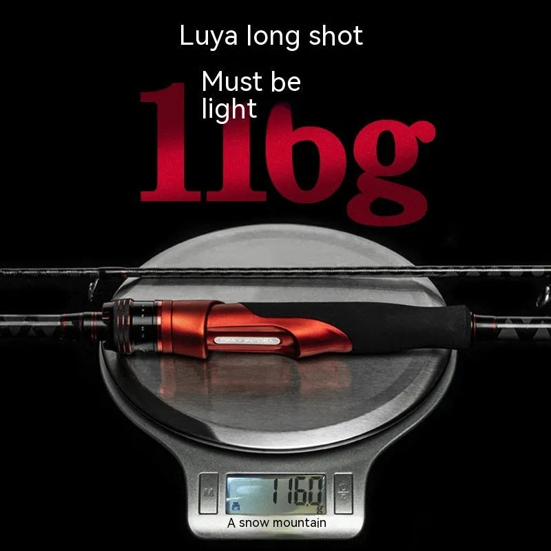 Ultralight carbon fishing rod showing straight handle and pikestaff style options for lure fishing.