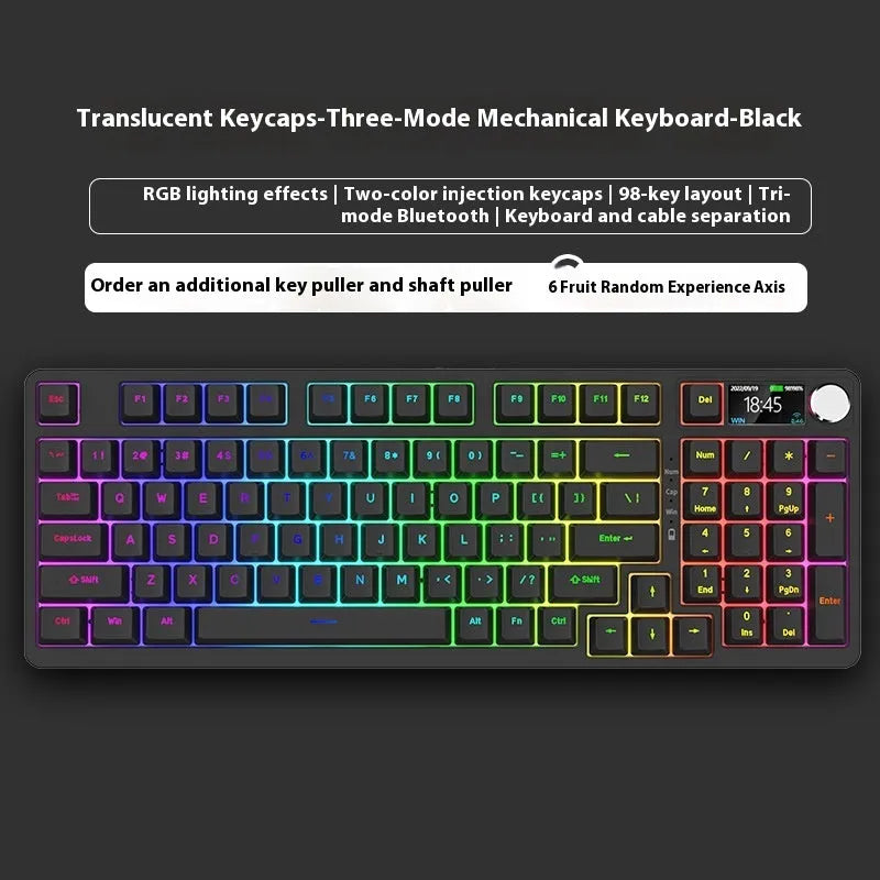98-key wireless mechanical keyboard kit with display screen options and metal control knob