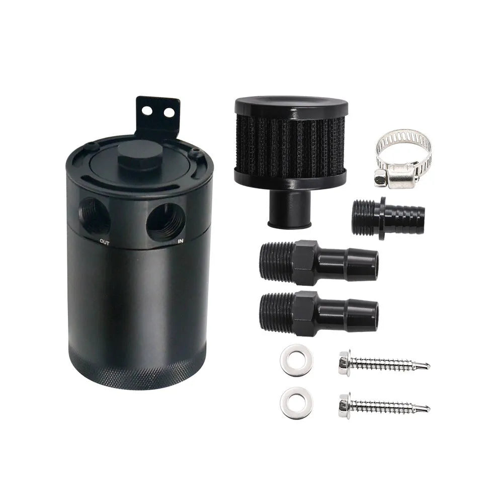 Aluminium automotive oil can with two-hole design in black or silver