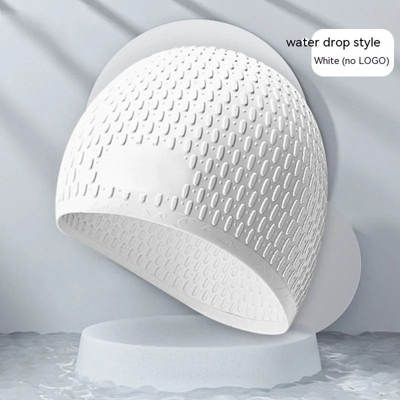 Silicone swimming cap with water drop pattern in various solid colours for adult swimming