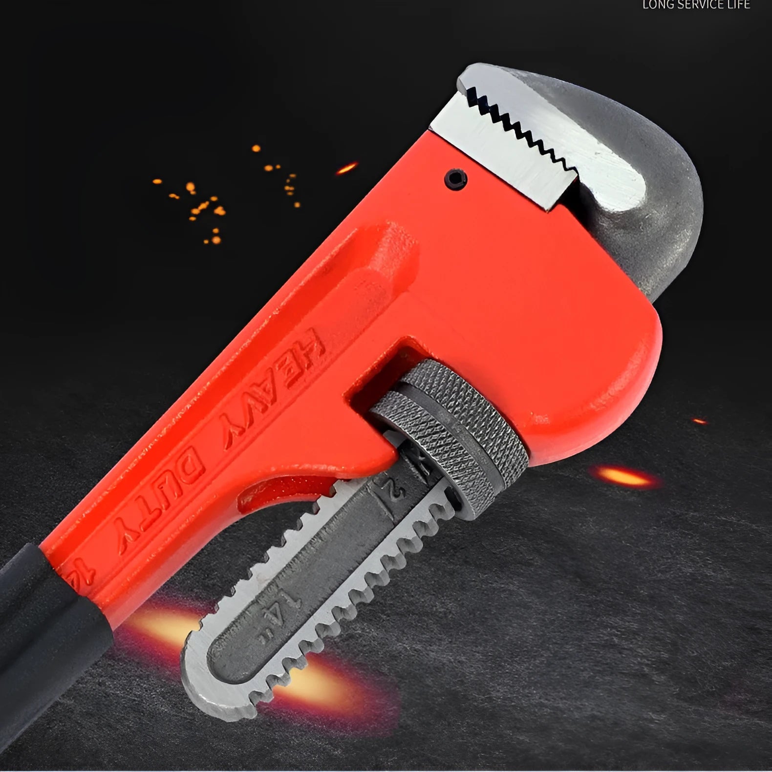 Heavy pipe tongs made from 45# steel, available in 8 to 18 inch sizes, for gripping water pipes