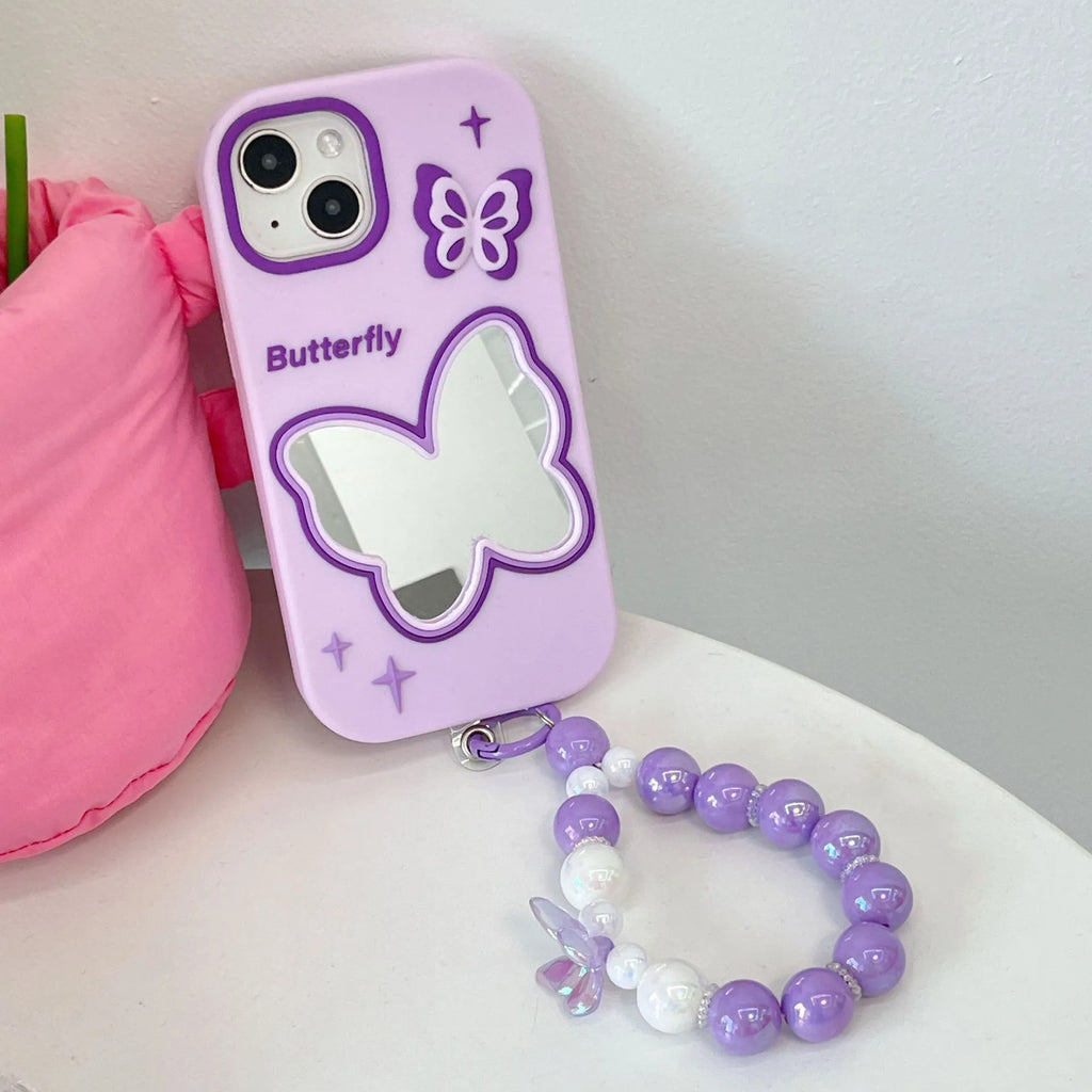 Purple butterfly mirror silicone phone case for Apple iPhone with colour matching back cover design