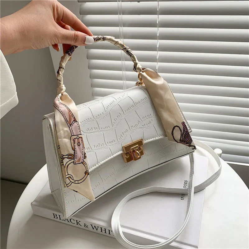 New fashion trending crossbody bag soft PU crocodile pattern solid colour black 25cm