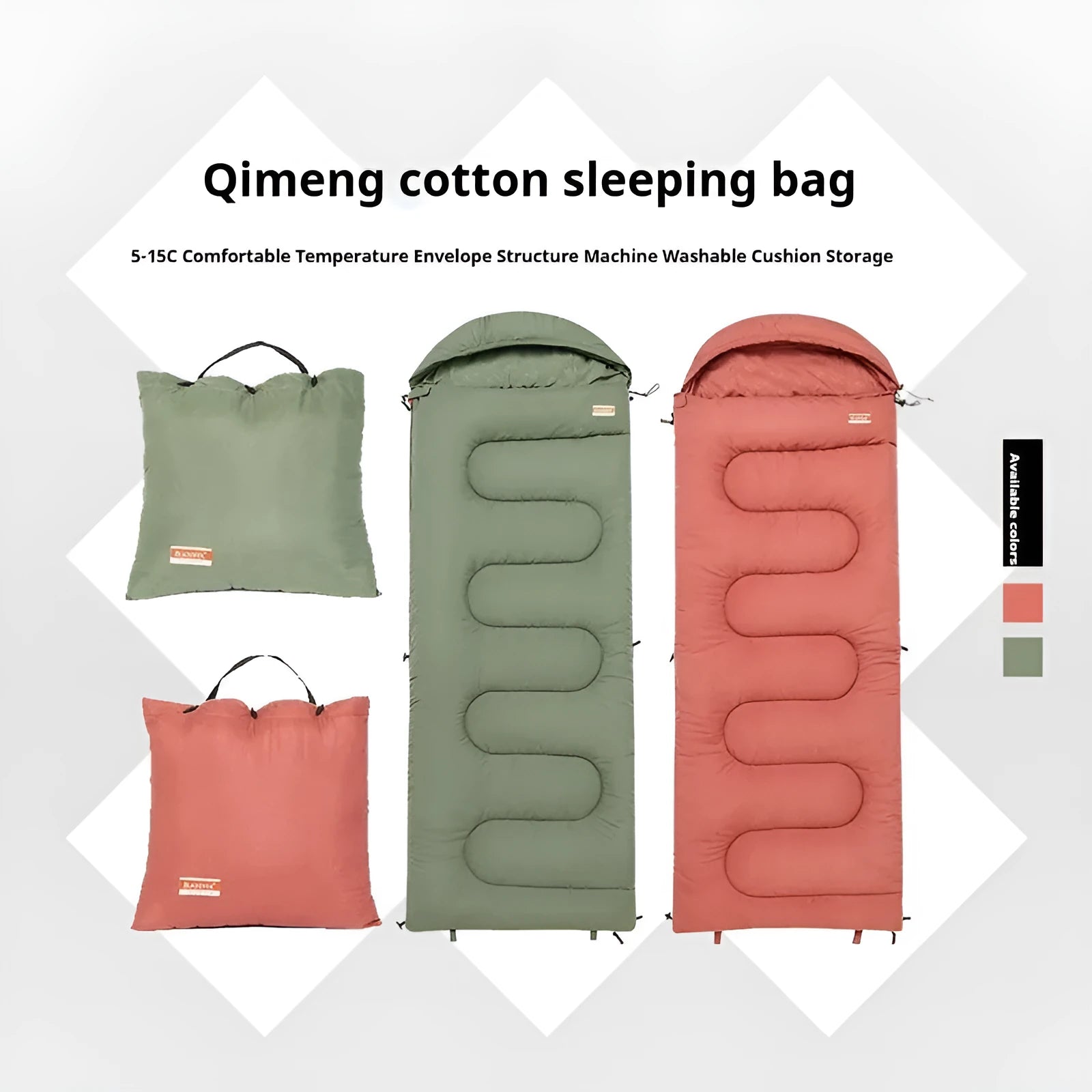 Rectangular ochre cotton sleeping bag quilt laid out flat for camping.