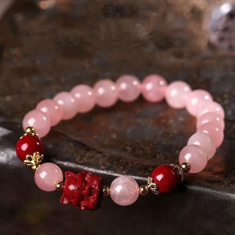 Women's light luxury handmade mixed material crystal bracelet with round beads in pink blue colour