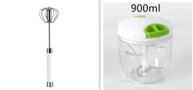 Semi-automatic stainless steel egg beater whisk with hand pressure rotating handle, 10 steel wires, silvery and white colours