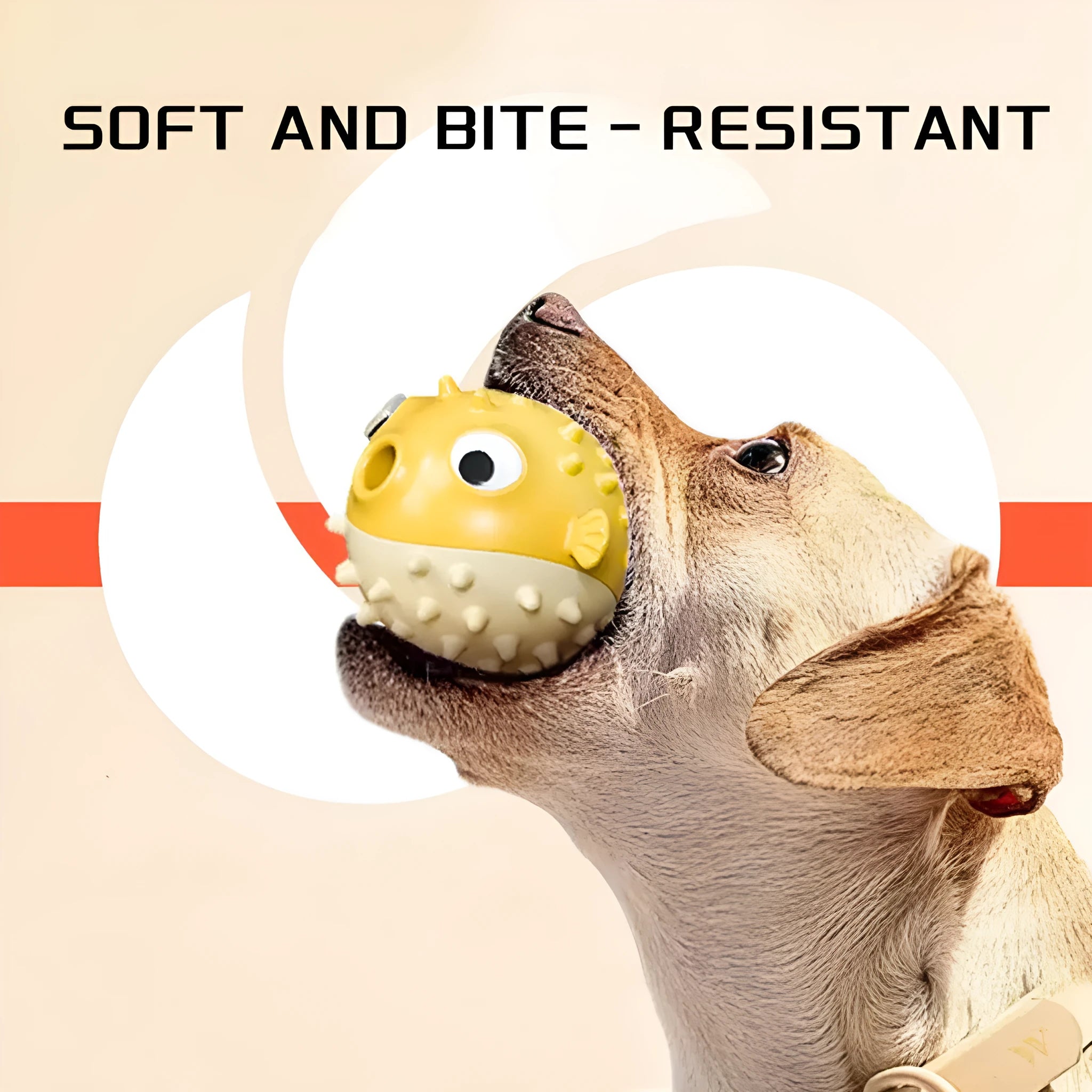 Yellow fish-shaped vinyl dog chew toy with textured surface and squeaker inside.