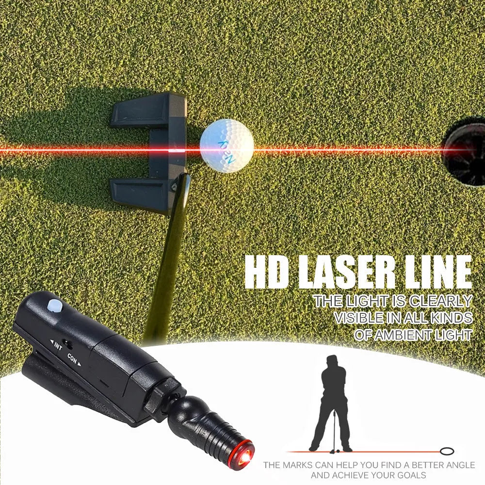 Black golf putting laser aiming instrument for alignment practice.