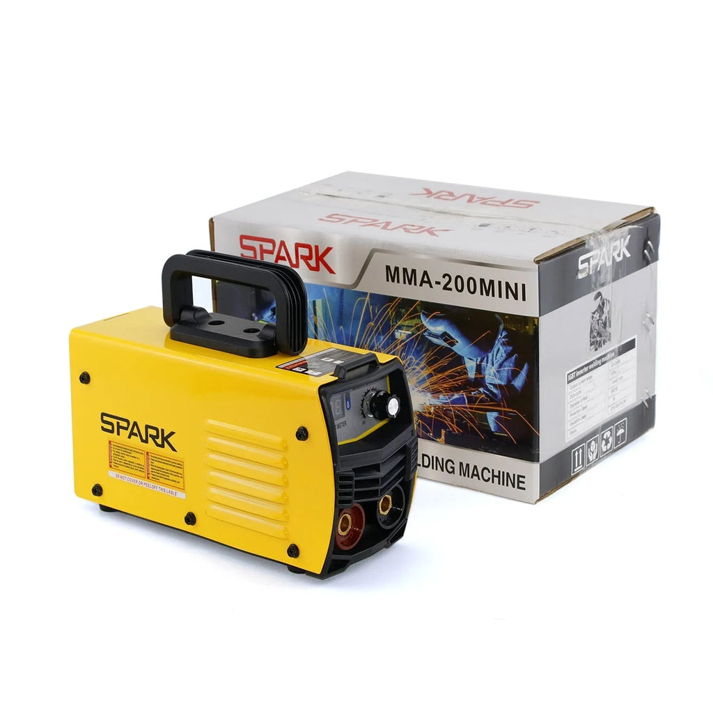 MMA-200MIN 220V DC inverter welding machine with welding tongs, clamps, and face shield