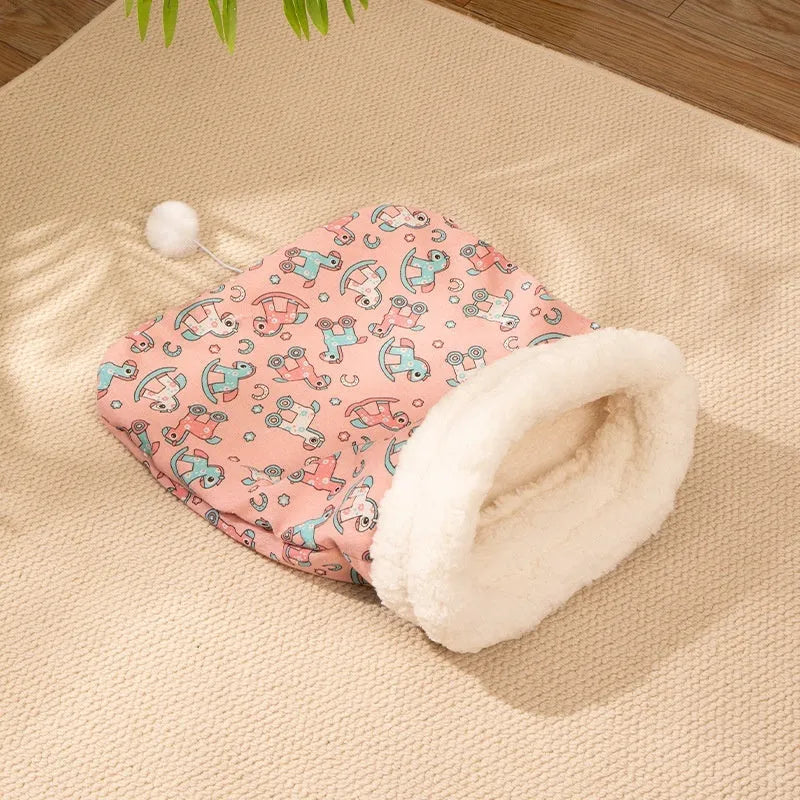 Blue flannel cat sleeping bag nest measuring 50cm by 40cm for pet beds and cages.