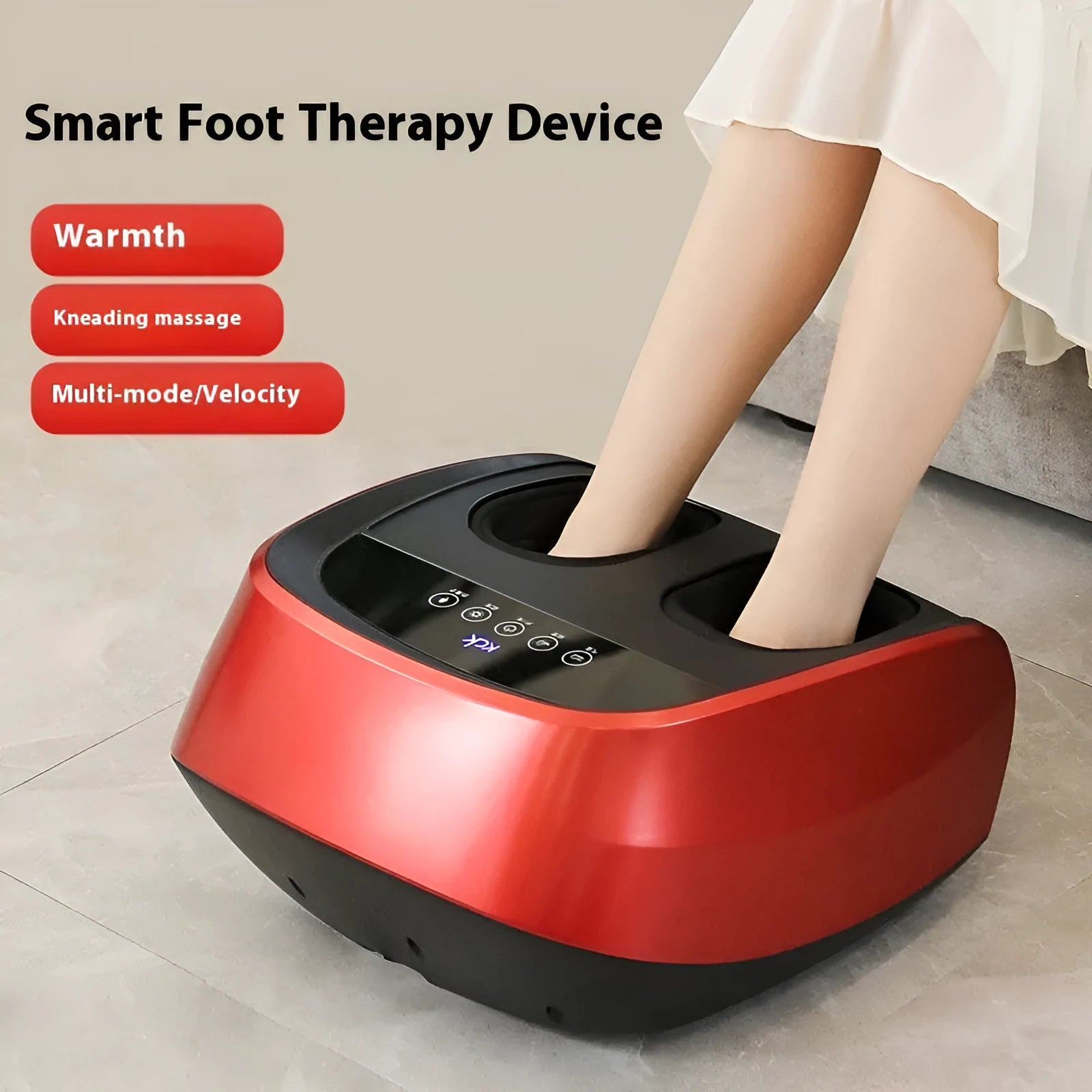 Flip automatic foot sole massager in black with infrared and sterilisation functions on a home floor