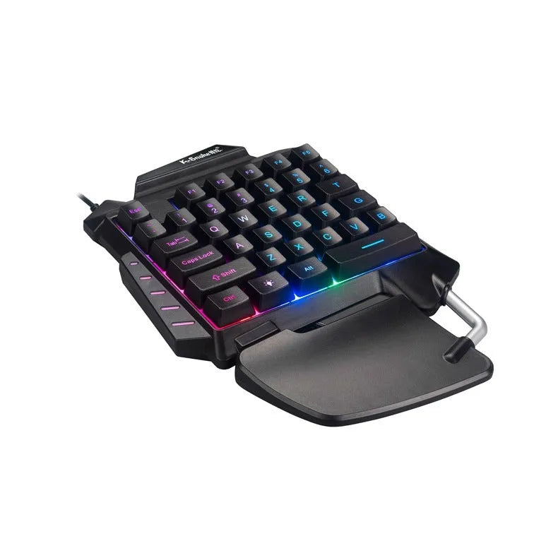 Black one-handed gaming keyboard throne converter with left-hand layout and hand rest