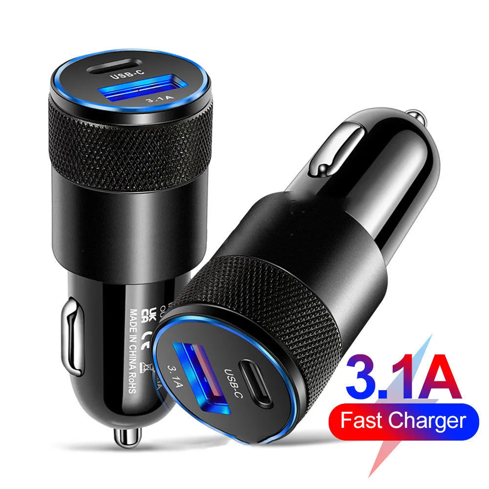 Aluminium alloy mobile phone car charger with 12V input, compact 2.5 x 6cm size, in All Black finish