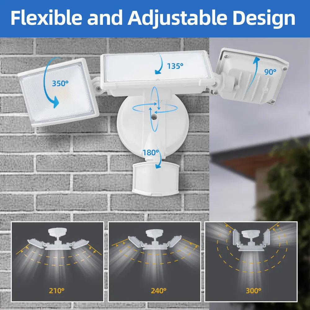 White LED human body induction security flood light with motion sensor showing wall mounting bracket