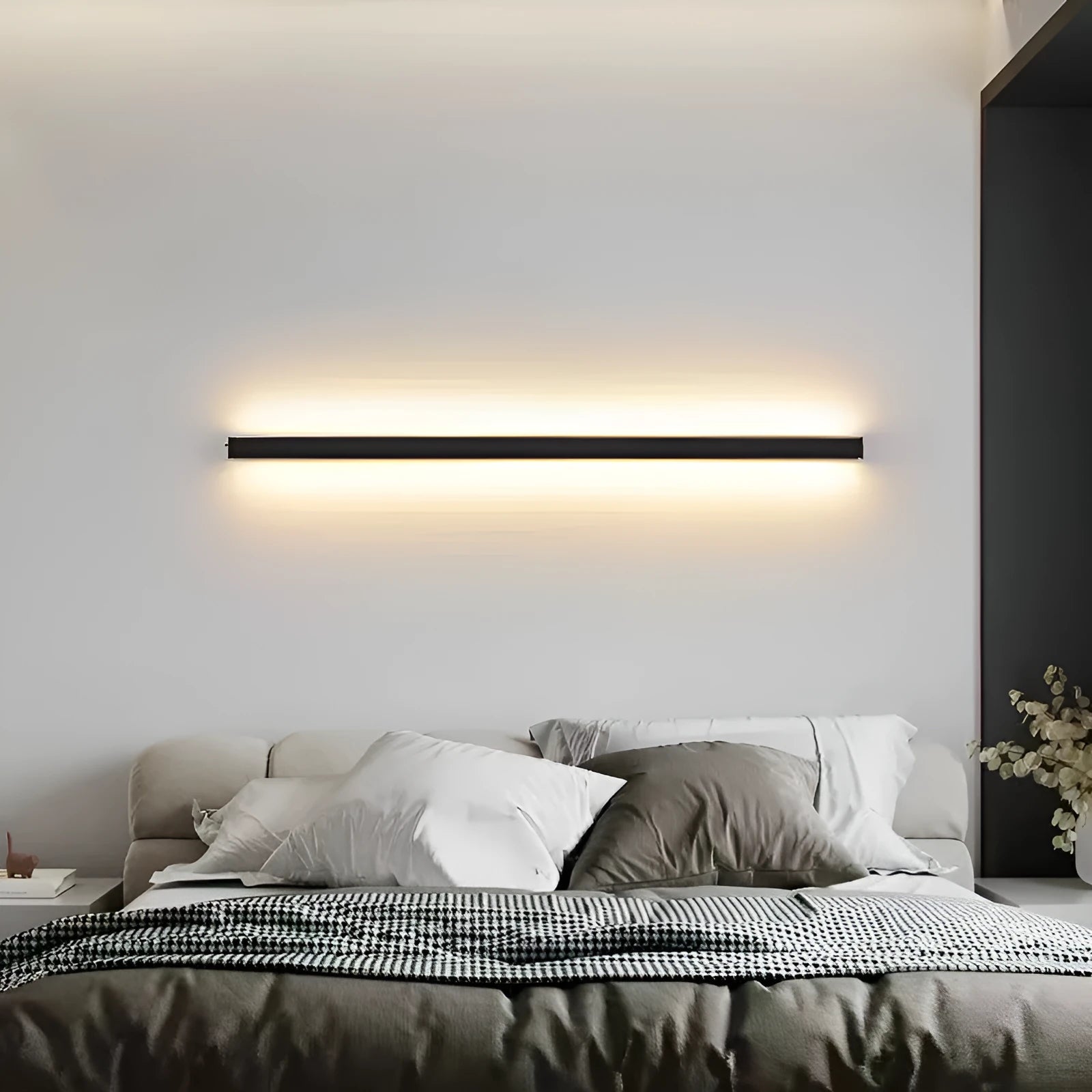 80cm long black aluminium LED strip wall lamp with a PC plastic shade and touch control.