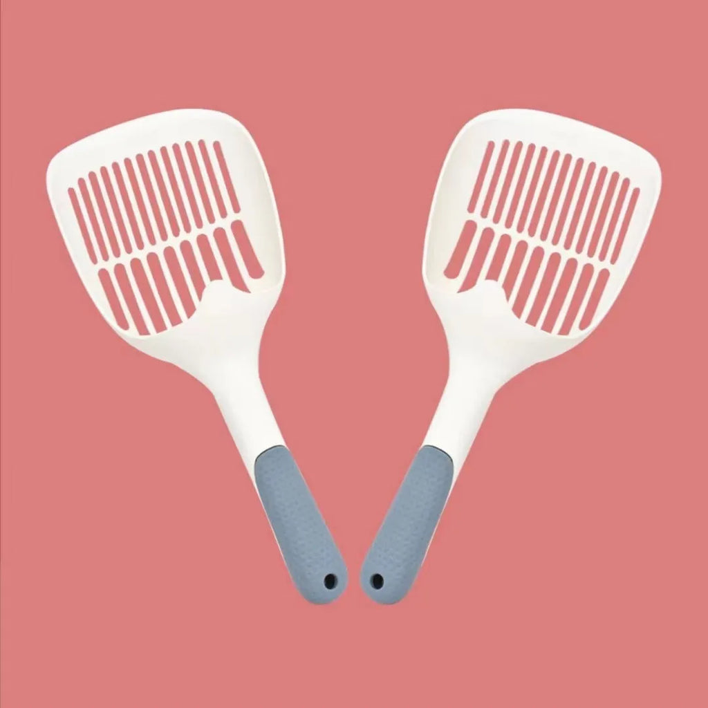 Cat litter shovel with large slot scoop for tofu litter, 30 cm long, in grey plastic