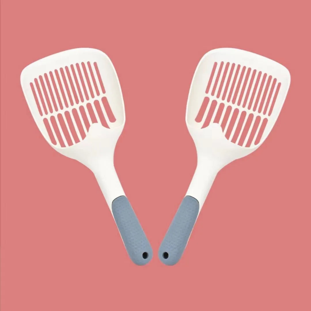 Cat litter shovel with large slot scoop for tofu litter, 30 cm long, in grey plastic