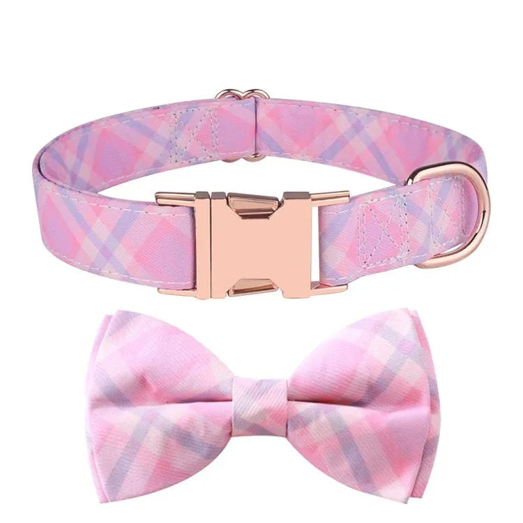 Pet Supplies rose gold buckle bow pet collar in polyester, pink girl colour, on white background