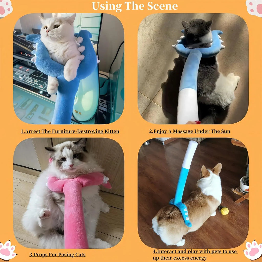 Blue and pink plush cat wand toy measuring 70cm length for behaviour management and interactive play