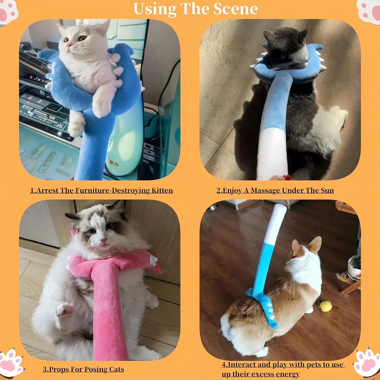 Blue and pink plush cat wand toy measuring 70cm length for behaviour management and interactive play