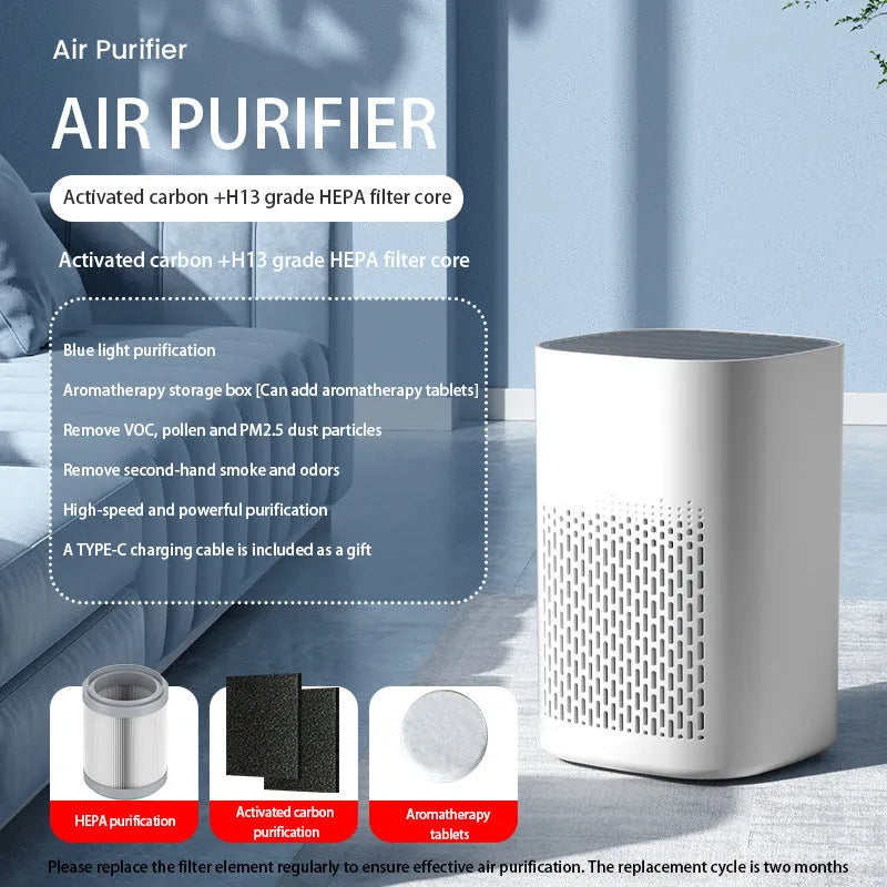 Simple style desktop air purifier and panel heating machine with USB power port.