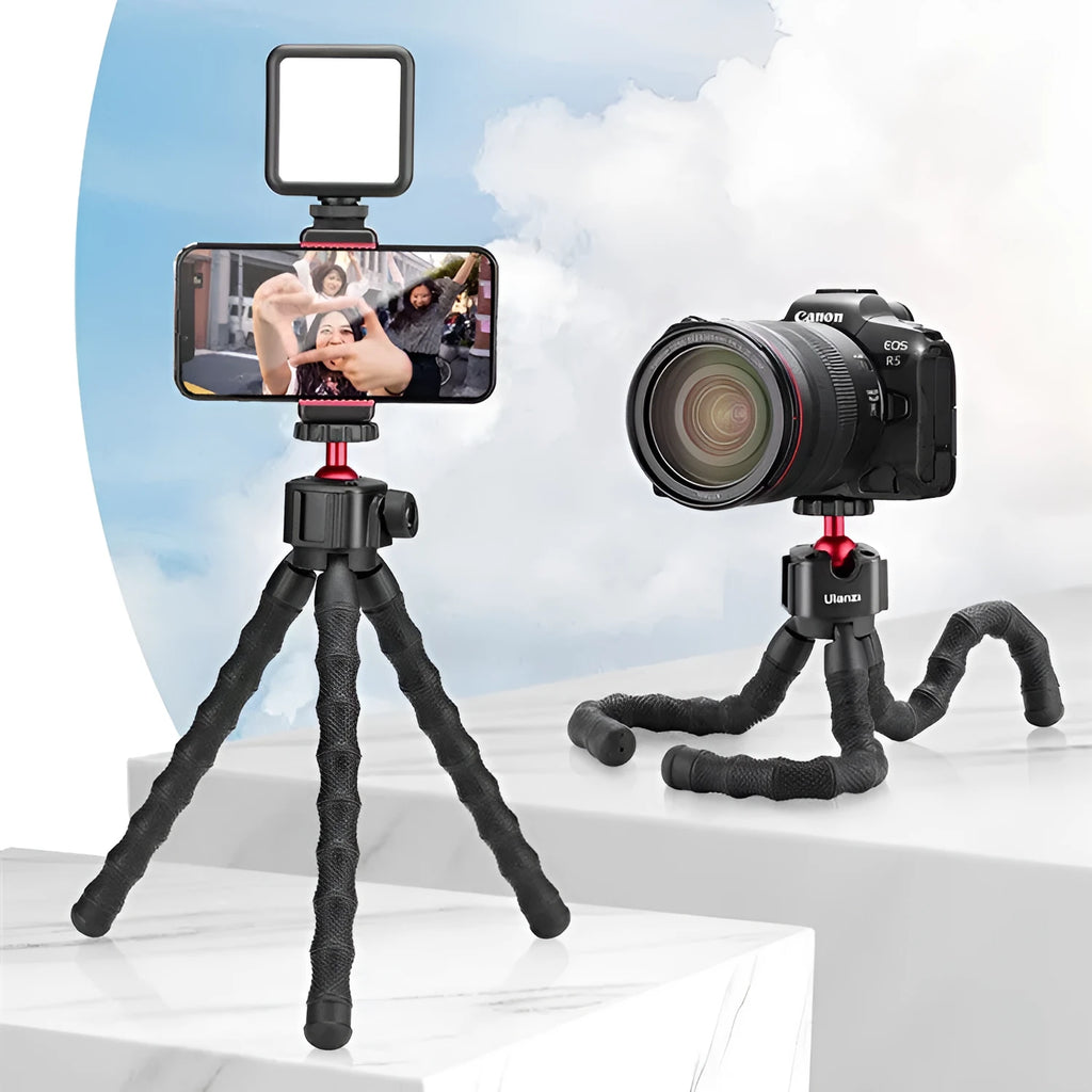 Grey adjustable tripod from a multifunctional VLOG and live streaming photography suite