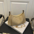 Women's woven straw crossbody bag in khaki with mobile phone pocket, 27cm width