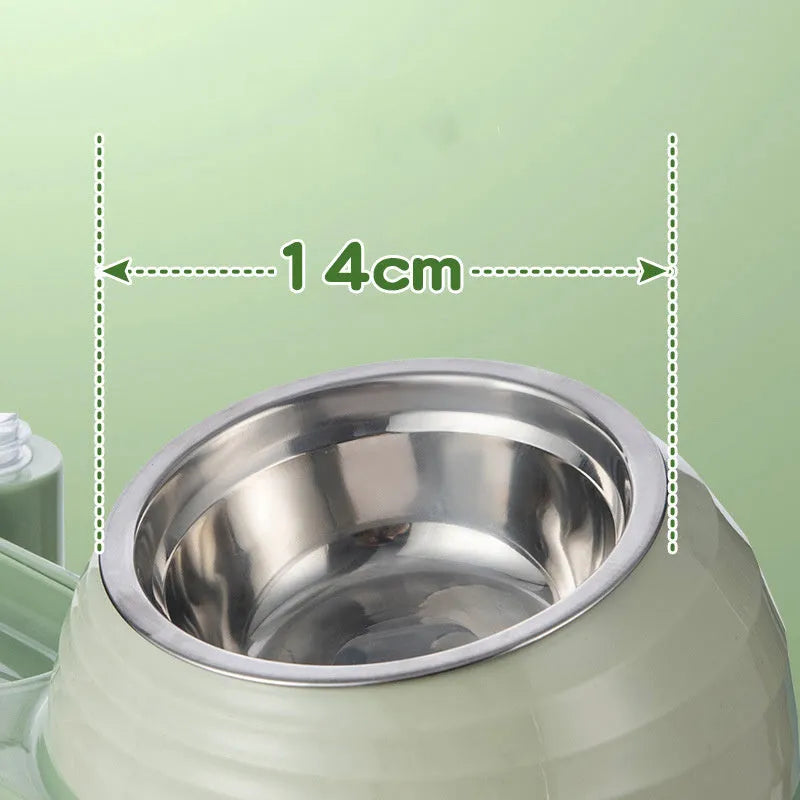 Automatic pet water bowl set with elevated food dish for cats and small dogs