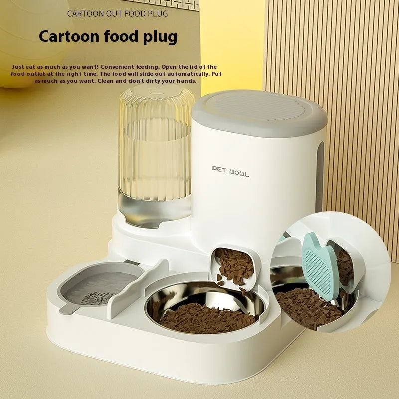 Automatic cat water fountain and feeding bowl integrated unit plastic construction 27x27x24cm stainless steel option