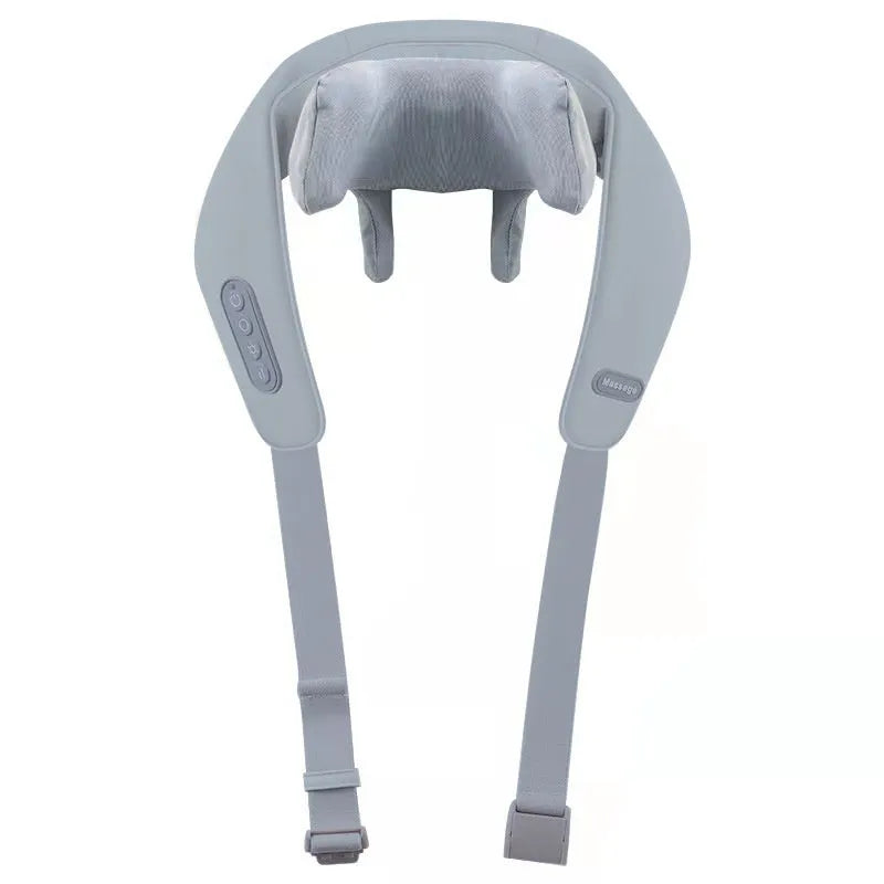 Gray elastic fabric multifunctional neck back waist massager with USB rechargeable 1500mAh battery and infrared physiotherapy