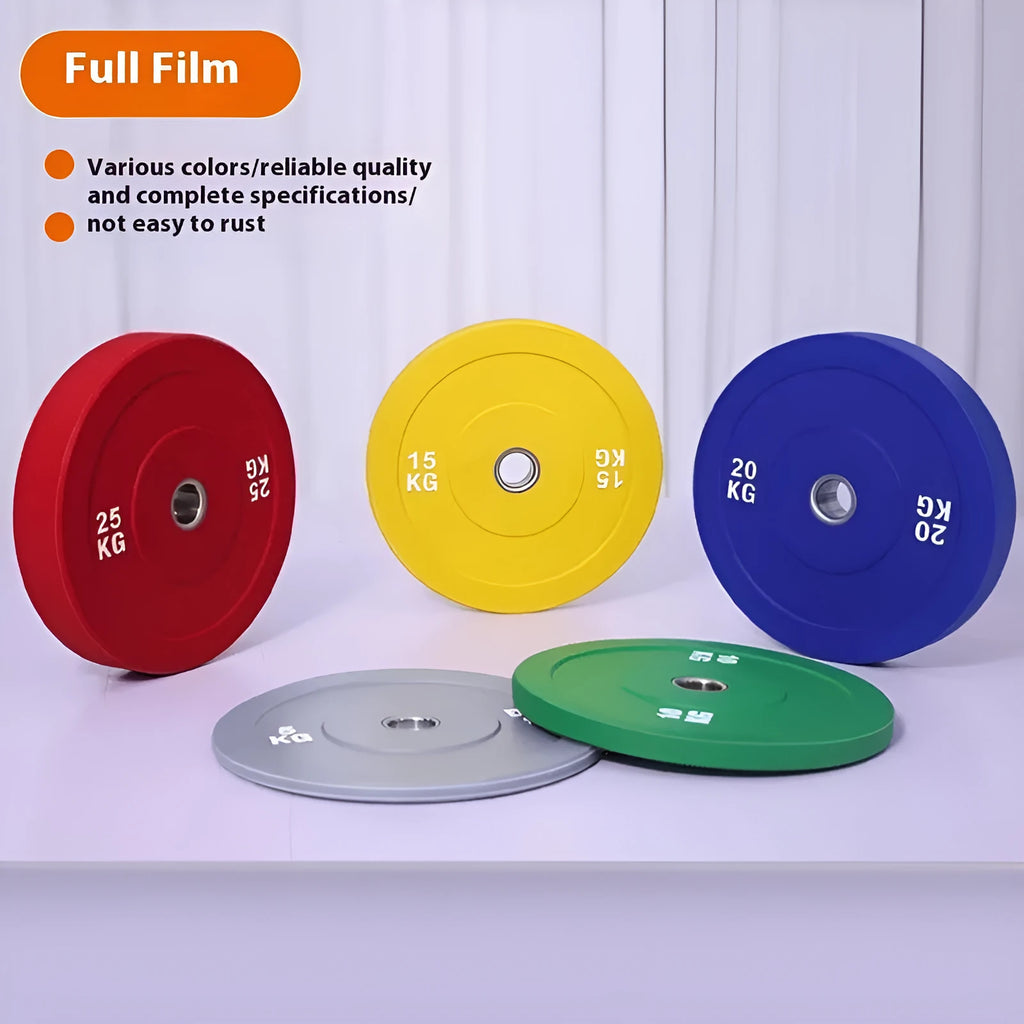Macaron elastic rubber weight plate in green with large centre hole, colour-coded 10kg option