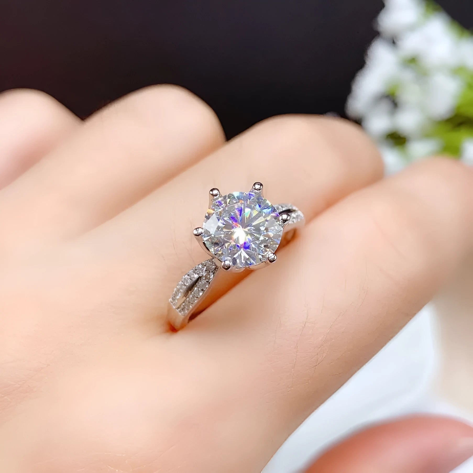 Full diamond zircon open ring for women style1 silver-tone adjustable cubic zirconia ring