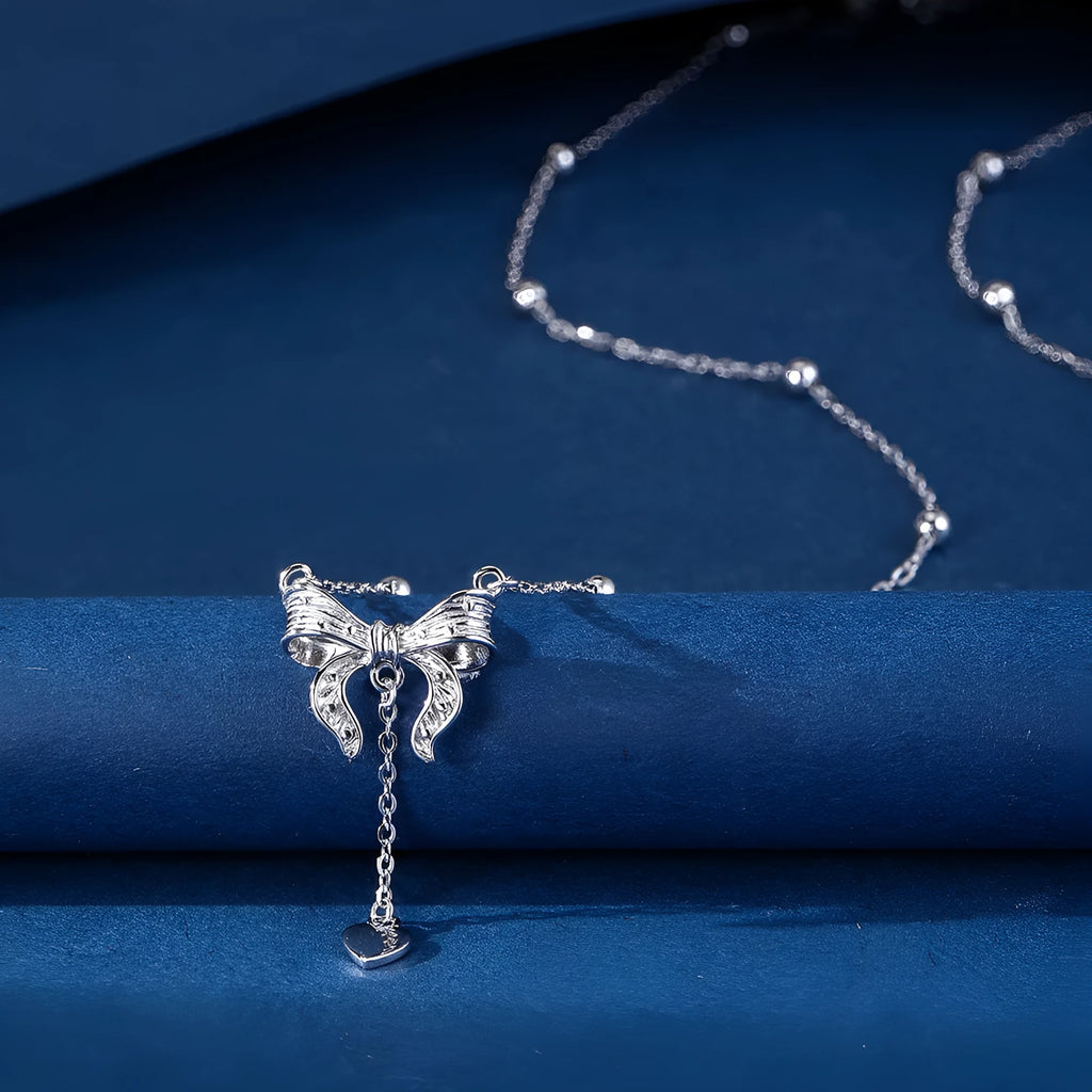 925 silver butterfly heart pendant necklace on O-ring chain with adjustable 40cm-45cm length