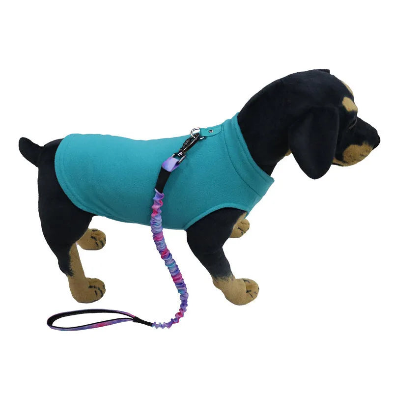Dog thickened solid colour polar fleece waistcoat in red on a small dog