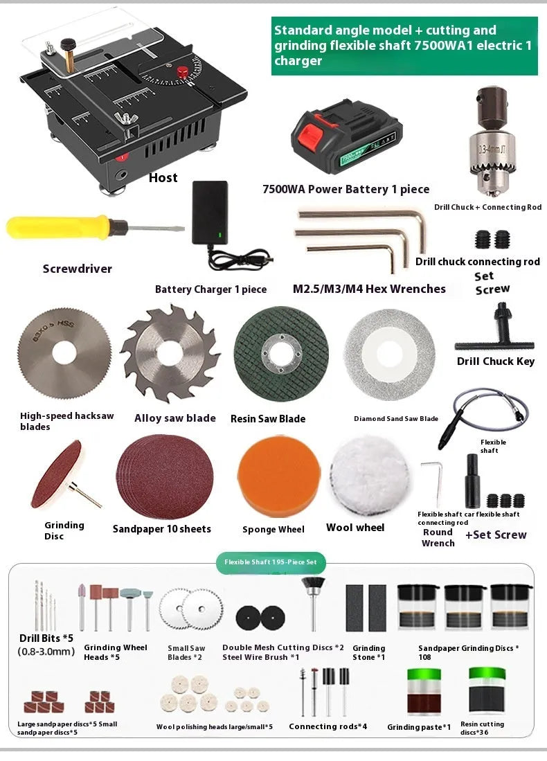 Lithium-ion battery desktop saw with 5-inch blade and metal construction for DIY projects