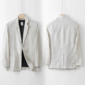Men's casual linen suit jacket in loose fit with long sleeves, shown in solid colour options