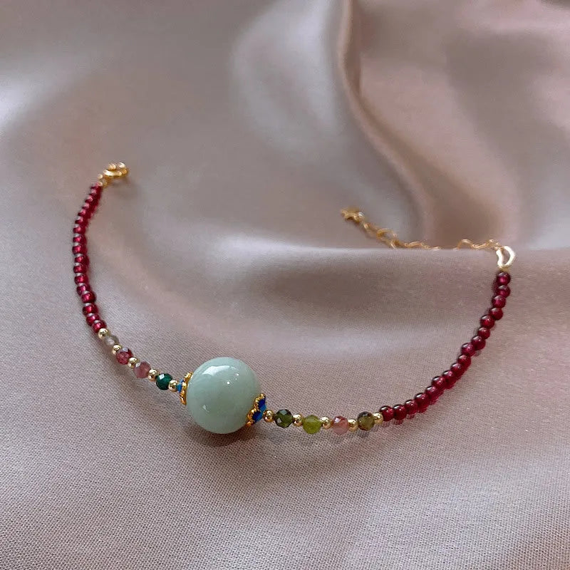 Women's tourmaline garnet drop bracelet with electroplated metal finish in Chinese Korean style