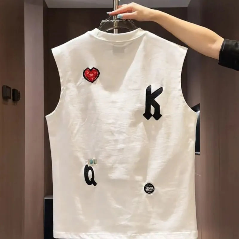 Men cartoon printed cotton sleeveless vest T-shirt in black, loose fit, youth fashion style