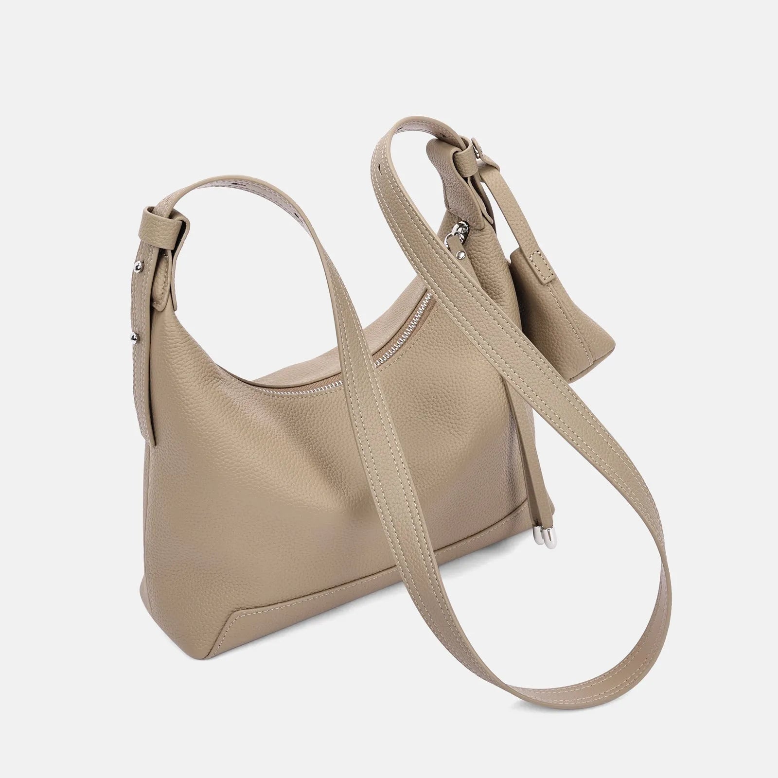 Soft genuine cowhide leather shoulder bag in urban simplicity style with visible sewing thread detailing