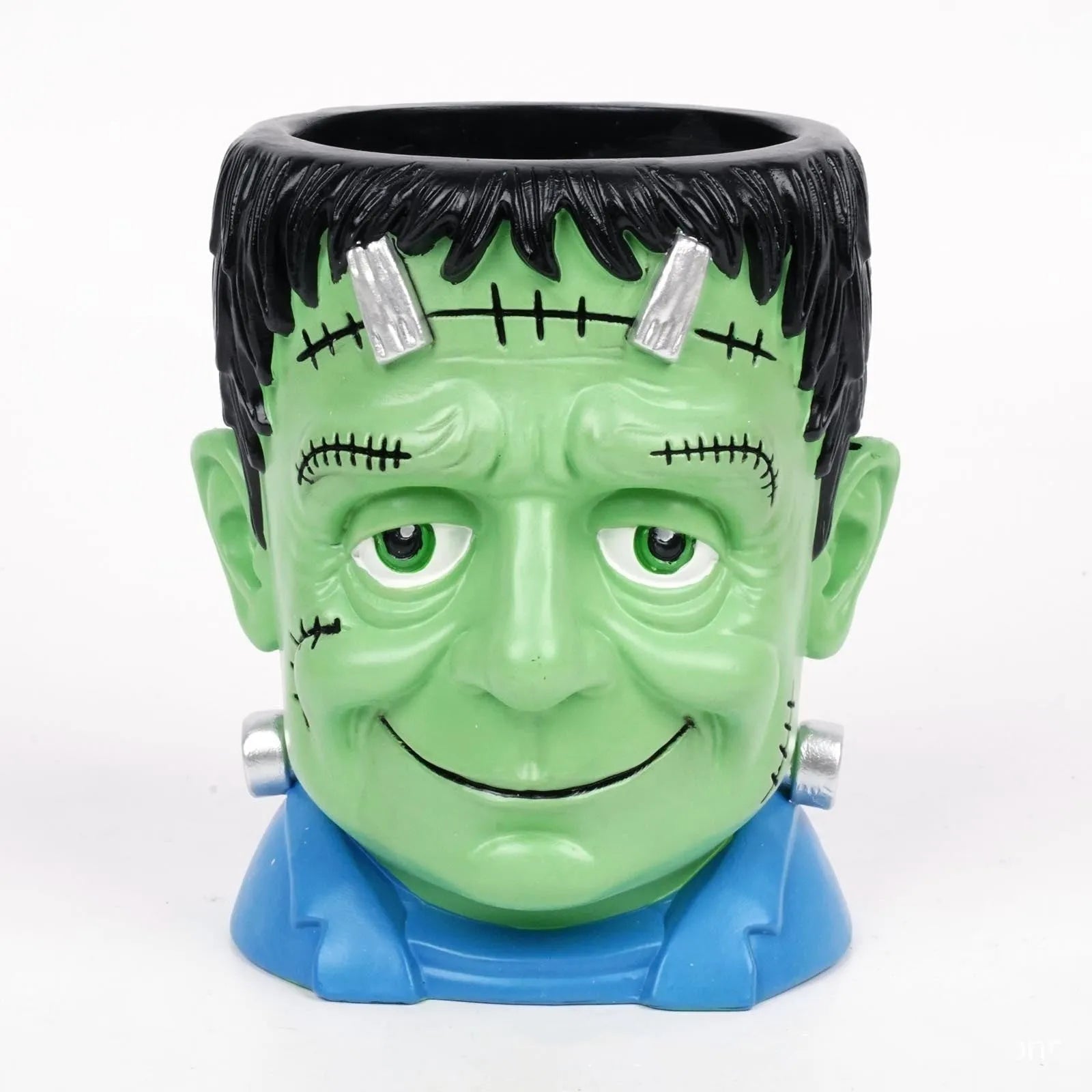 Hand-painted synthetic resin Halloween cartoon flower pot decoration featuring a bandage zombie character.
