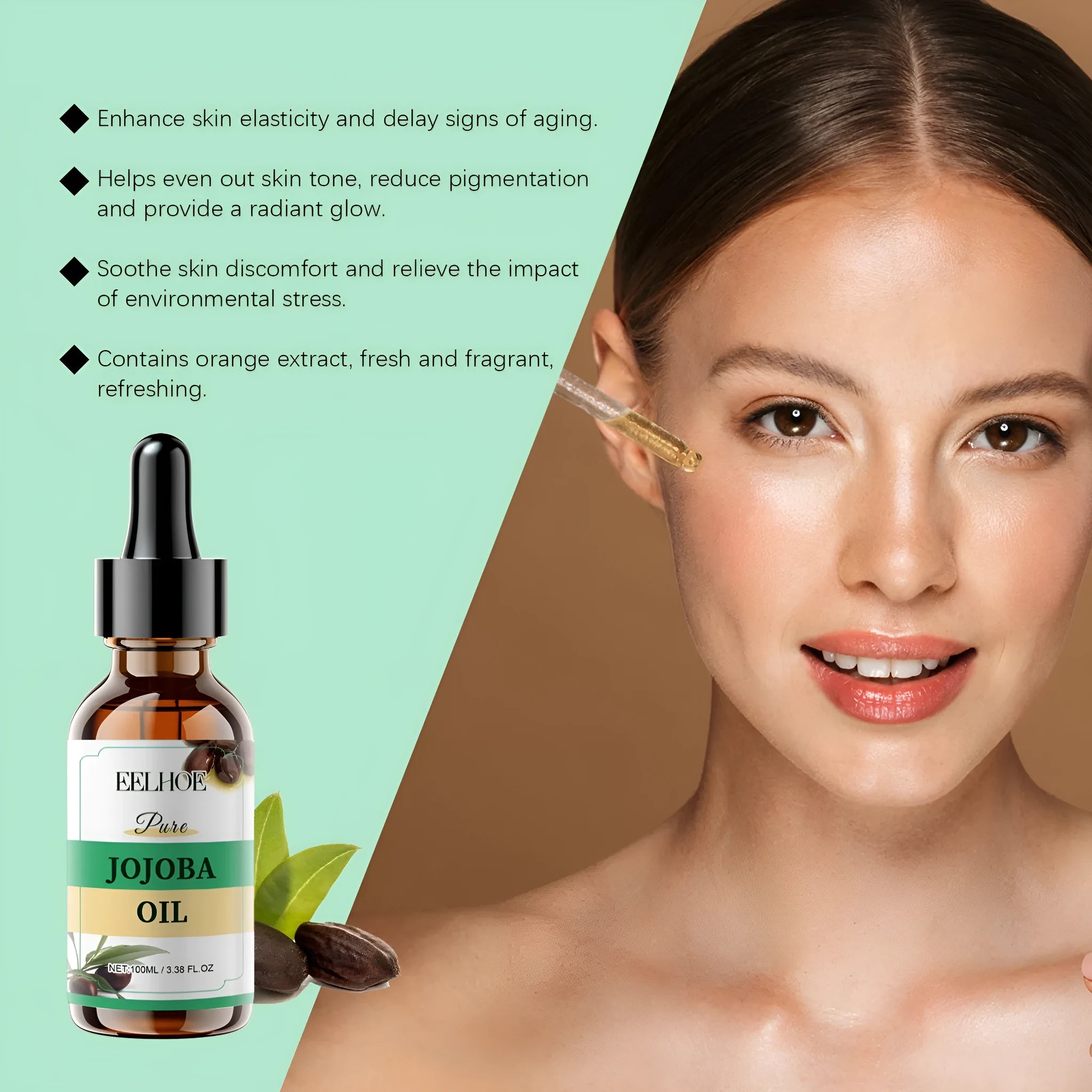 100ml bottle of organic jojoba facial oil for moisturising and firming skin.