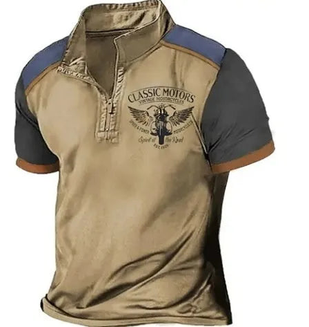 3D printed men's golf polo shirt in loose fit polyester pullover style