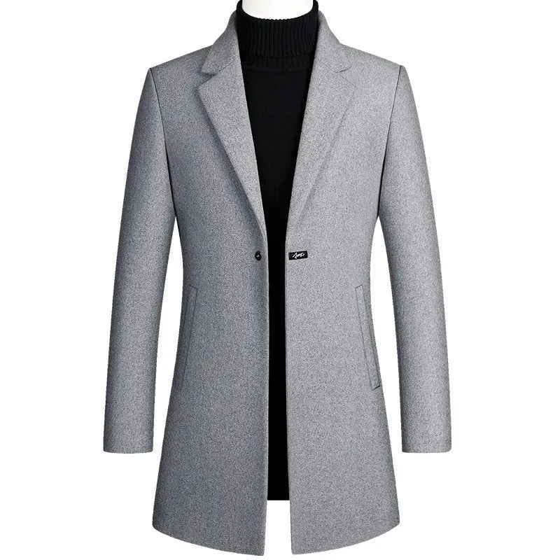 Korean style long woolen trench coat slim fit one button overcoat for men in five colours